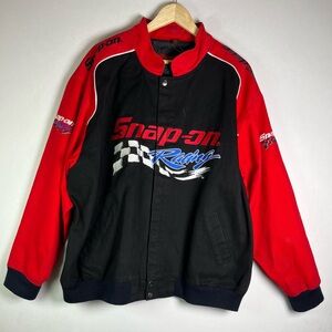Vintage Snap-On Racing Men’s XL twill jacket embroidered red blk mechanic Y2K